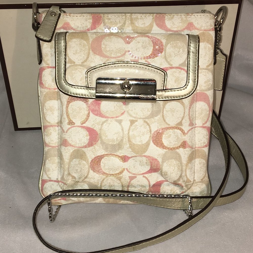 PREOWNED COACH SIGNATURE PASTEL CROSSBODY